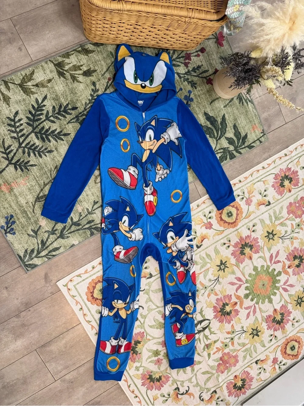 Sonic the Hedgehog Boys Zip Hooded Fleece Pajamas Size Medium